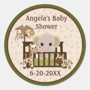 Elephant Baby Shower blank labels/seals NALI #01 Classic Round Sticker