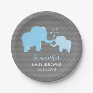 Elephant Baby Shower Blue and Grey Paper Plates