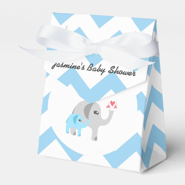 Elephant Baby Shower Blue and White Favour Box (Front Side)