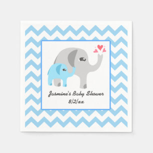Elephant Baby Shower Blue and White Napkin