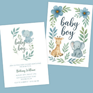 Elephant Baby Shower Blue Baby Boy Invitation
