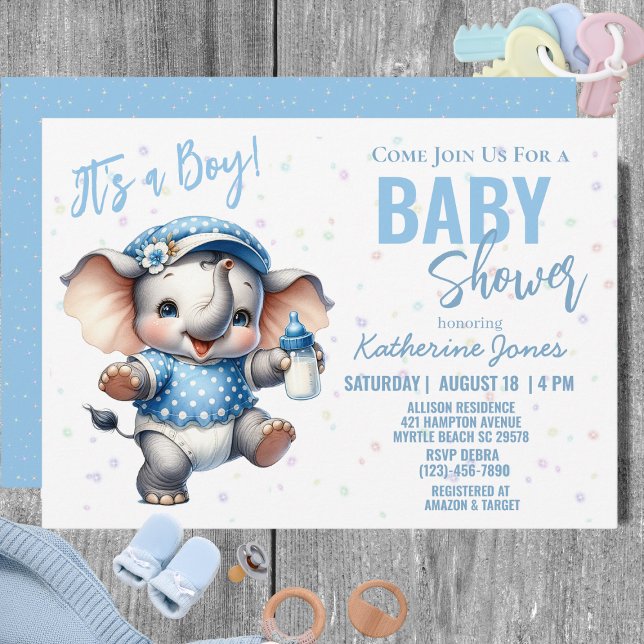 Elephant Baby Shower Blue Boy Farm Invitation (Creator Uploaded)
