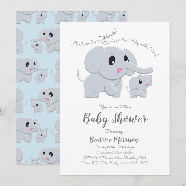 Elephant Baby Shower Blue Boy Invitation (Front/Back)