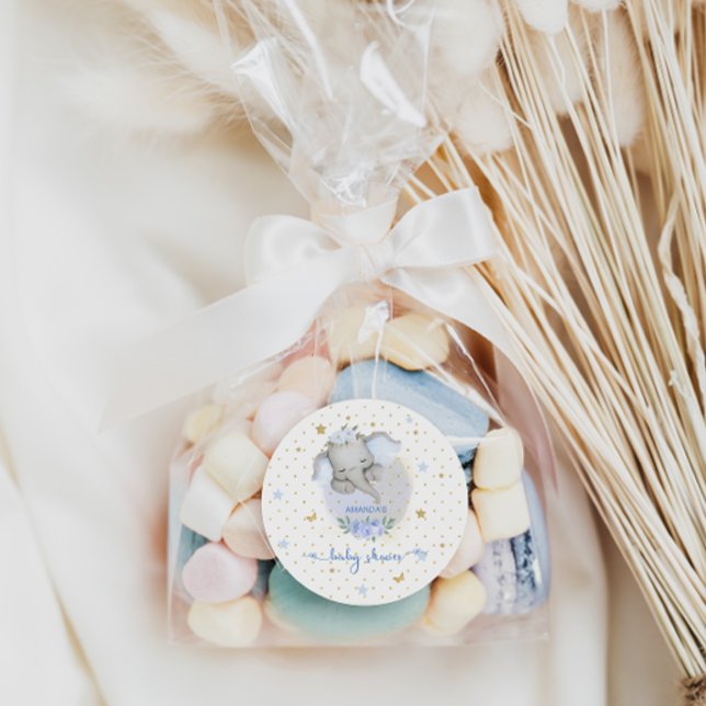 Elephant Baby Shower Blue  Classic Round Sticker (Creator Uploaded)