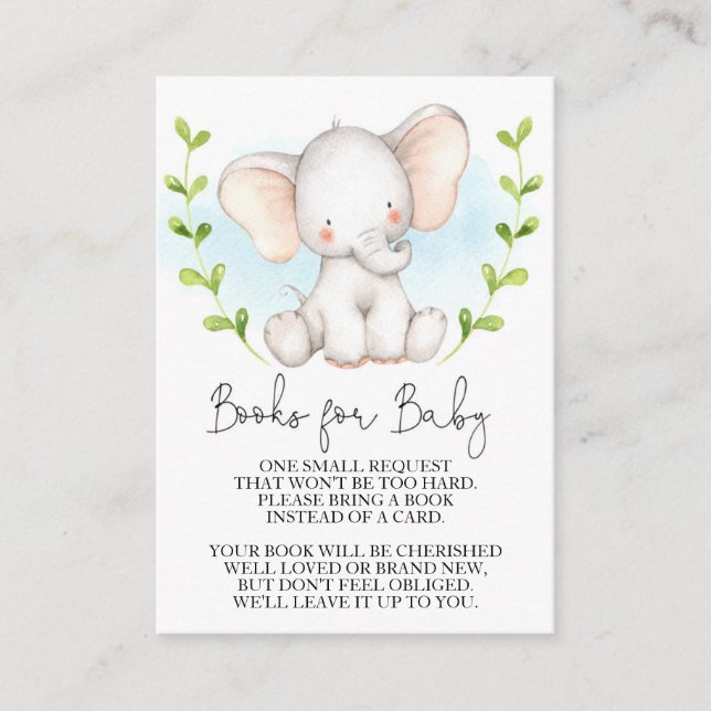 Elephant Baby Shower Book Request Insert (Front)