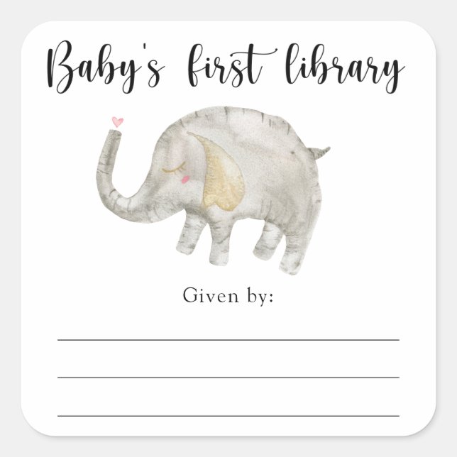 Elephant Baby Shower bookplate, books for baby Square Sticker (Front)