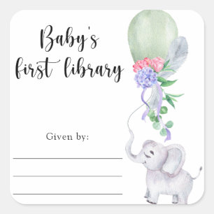 Elephant Baby Shower bookplate, books for baby Square Sticker