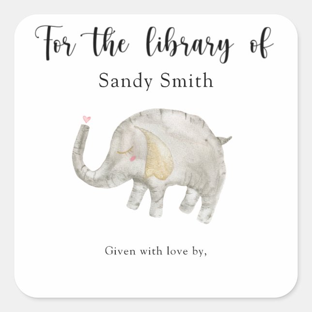 Elephant Baby Shower bookplate, books for baby Square Sticker (Front)