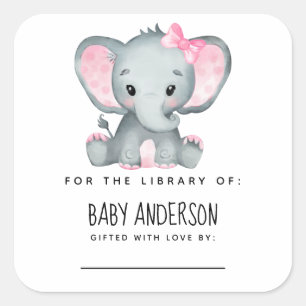 Elephant Baby Shower Bookplate  Square Sticker