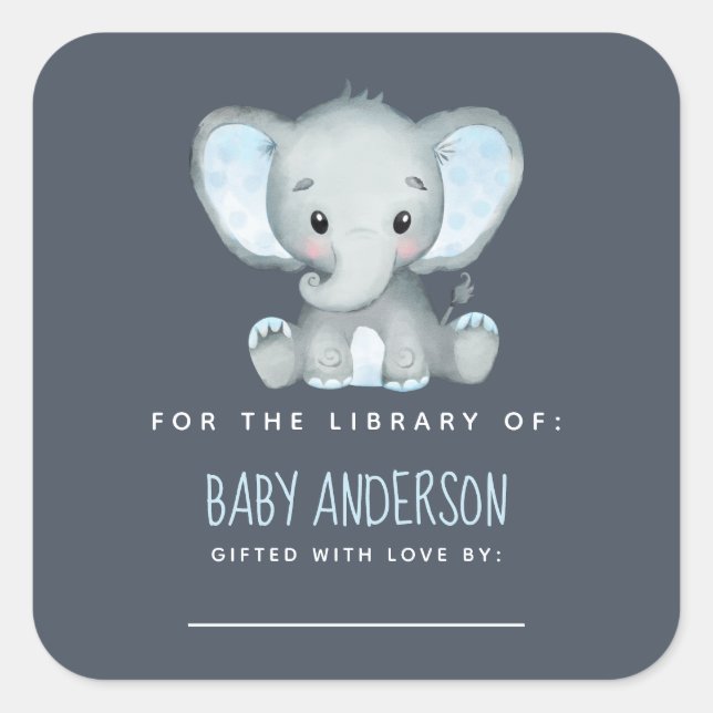  Elephant Baby Shower Bookplate  Square Sticker (Front)