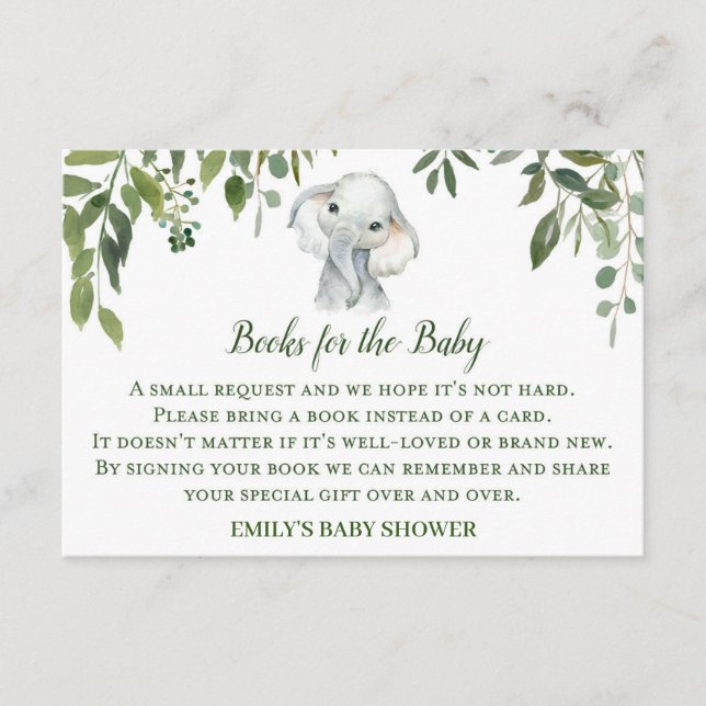 Elephant Baby Shower Books for Baby Insert Cards (Front)