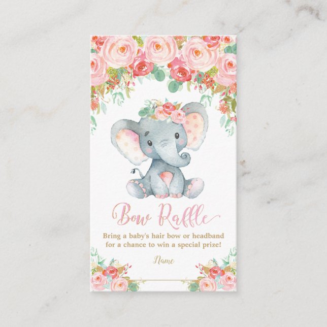 Elephant Baby Shower Bow Raffle Headband Baby Girl Enclosure Card (Front)