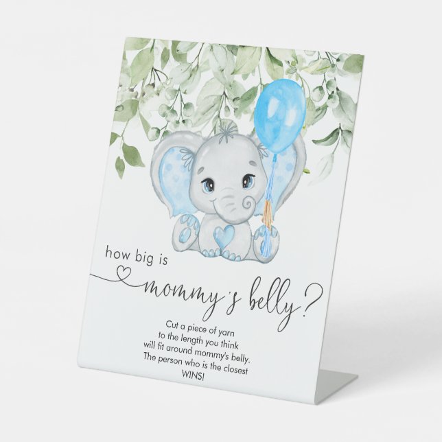 Elephant Baby Shower Boy How Big Is Mummy's Belly  Pedestal Sign (Front)
