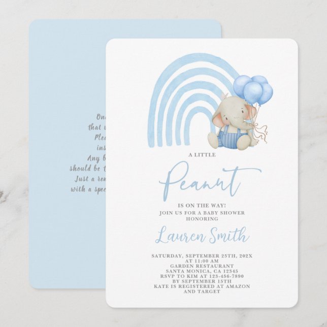 Elephant Baby Shower Boy Invitation (Front/Back)