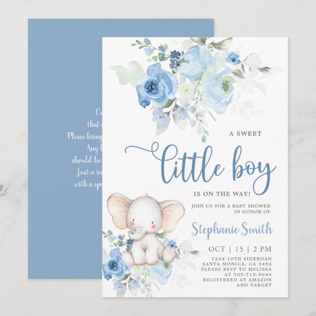 Elephant Baby Shower Boy invitation (Front/Back)
