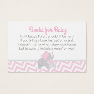 Elephant Baby Shower Bring a Book Card Pink Grey