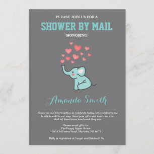 Elephant Baby Shower by Mail Aqua and Grey Invitation