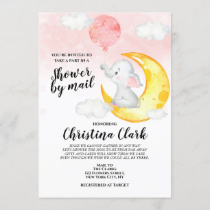 Elephant Baby Shower by Mail Baby Girl Pink Invitation