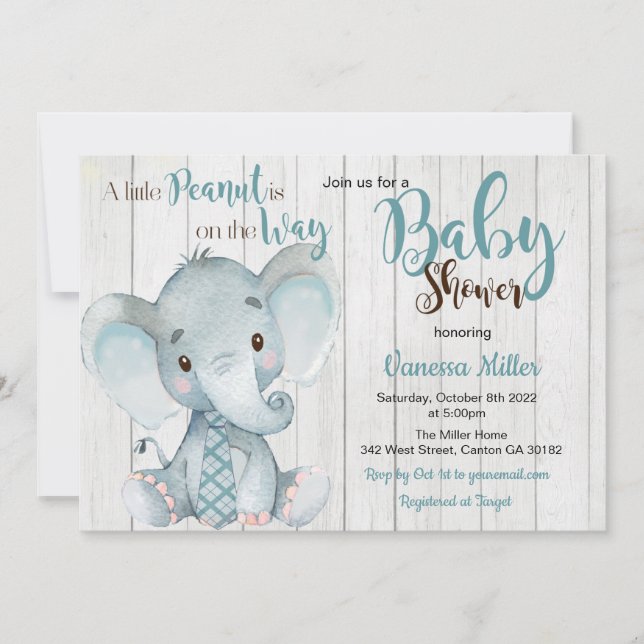 Elephant Baby Shower by Mail Invitation (Front)