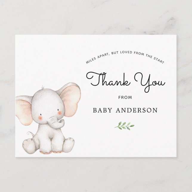 Elephant Baby Shower by Mail Thank You Postcard (Front)