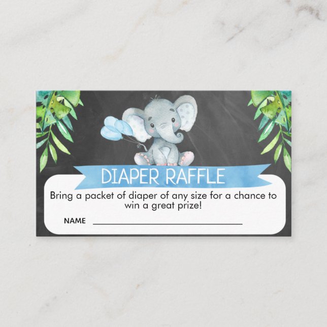 Elephant Baby Shower Diaper Raffle Card Insert (Front)
