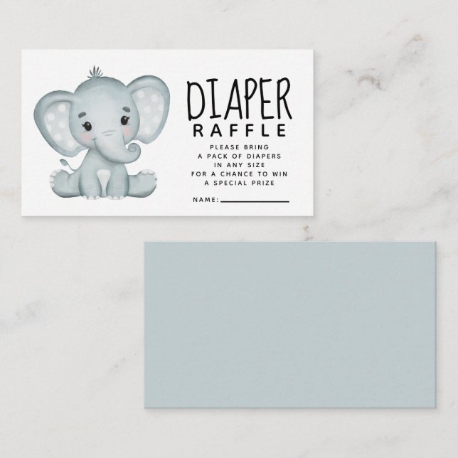 Elephant Baby Shower Diaper Raffle Enclosure Card (Front/Back)