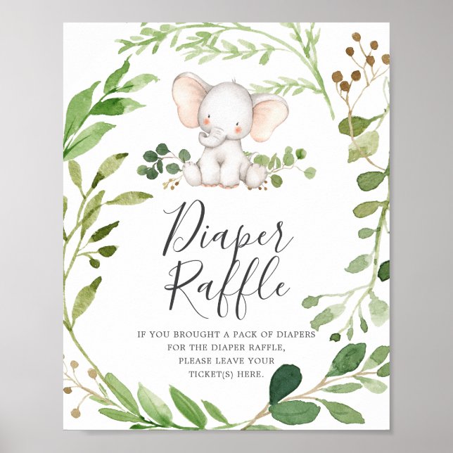 Elephant Baby Shower Diaper Raffle Sign (Front)