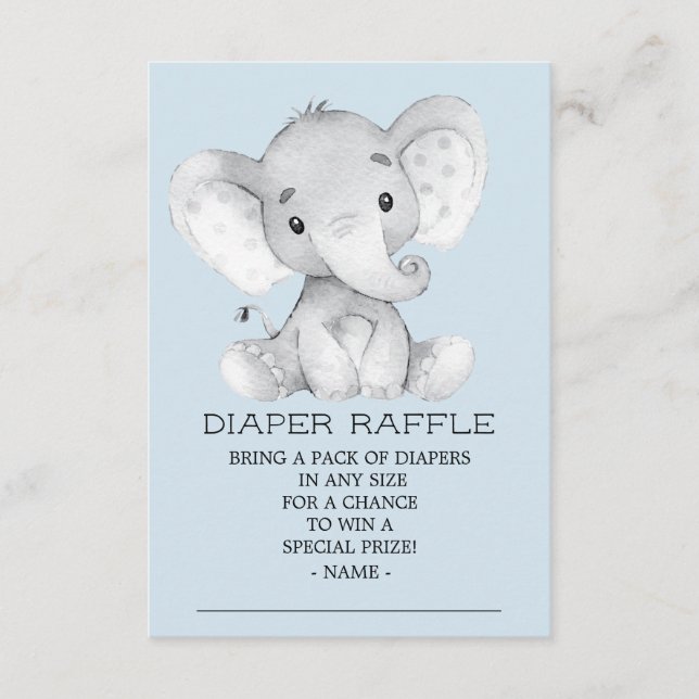 Elephant Baby Shower Diaper Raffle Ticket Enclosure Card (Front)