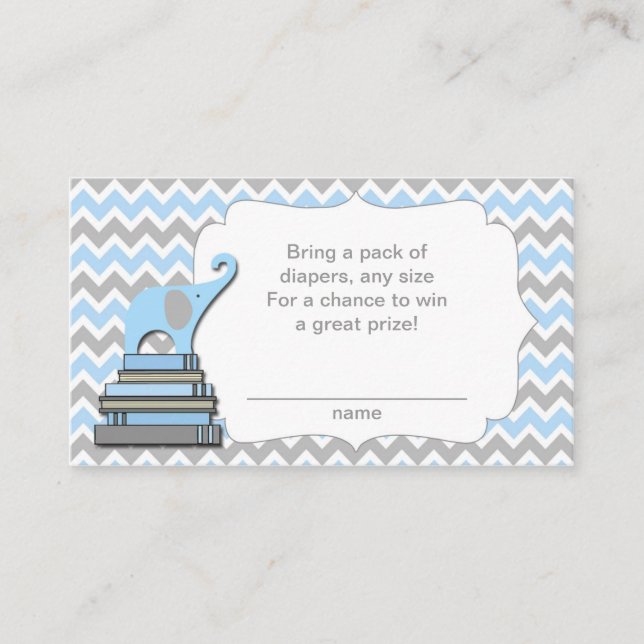 Elephant Baby Shower diaper raffle tickets blue Enclosure Card (Front)