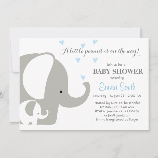 Elephant Baby Shower Elephant invitation Baby boy (Front)