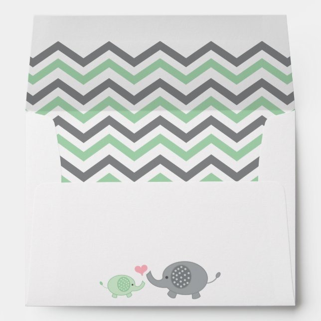 Elephant Baby Shower Envelope Green Grey Chevron (Back (Bottom))