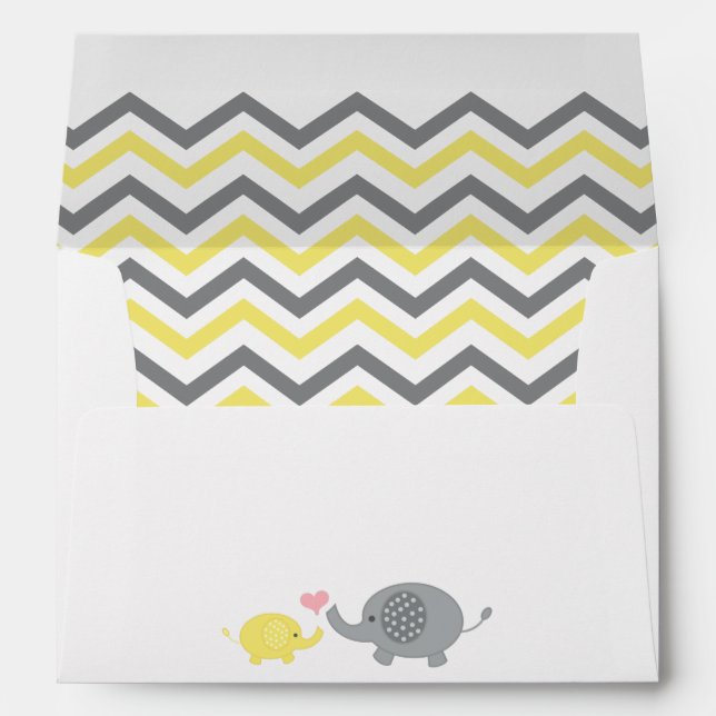 Elephant Baby Shower Envelope Yellow Grey Chevron (Back (Bottom))
