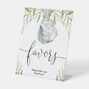 Elephant baby shower favors sign greenery gold 