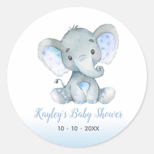 Elephant Baby Shower Favour Stickers for Boys Blue (Front)