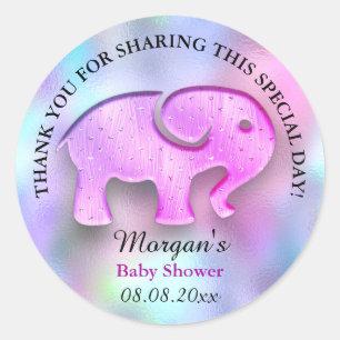 Elephant Baby Shower Favour Thank Holograph VIP Classic Round Sticker