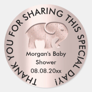Elephant Baby Shower Favour Thank Modern Rose Classic Round Sticker