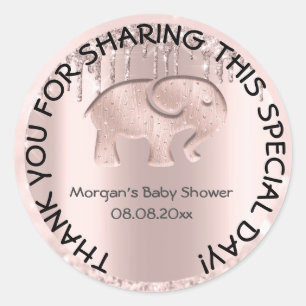 Elephant Baby Shower Favour Thank You Rose Classic Round Sticker