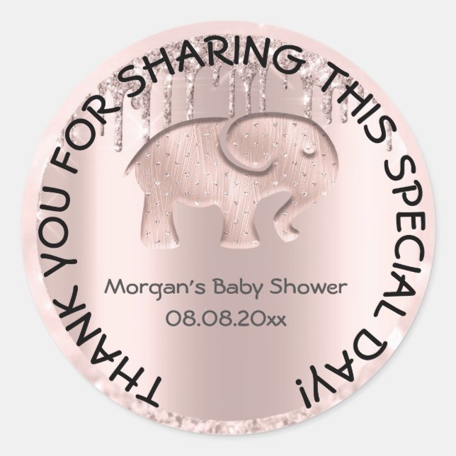 Elephant Baby Shower Favour Thank You Rose Classic Round Sticker (Front)