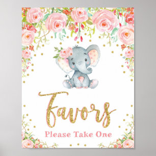 Elephant Baby Shower Favours Sign Pink Roses Girly