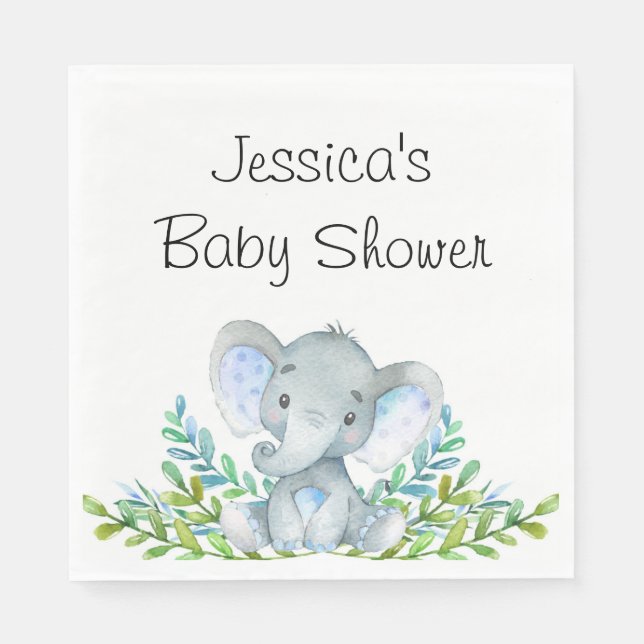 Elephant Baby Shower, First Birthday Party Napkins (Front)