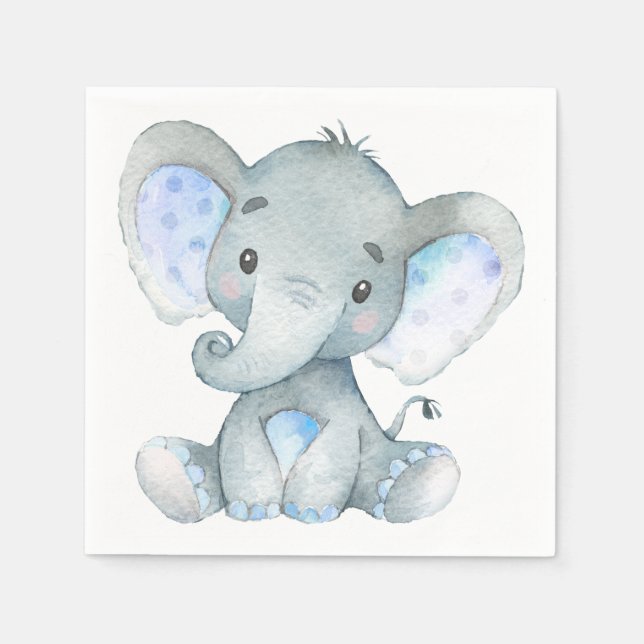 Elephant Baby Shower, First Birthday Party Napkins (Front)