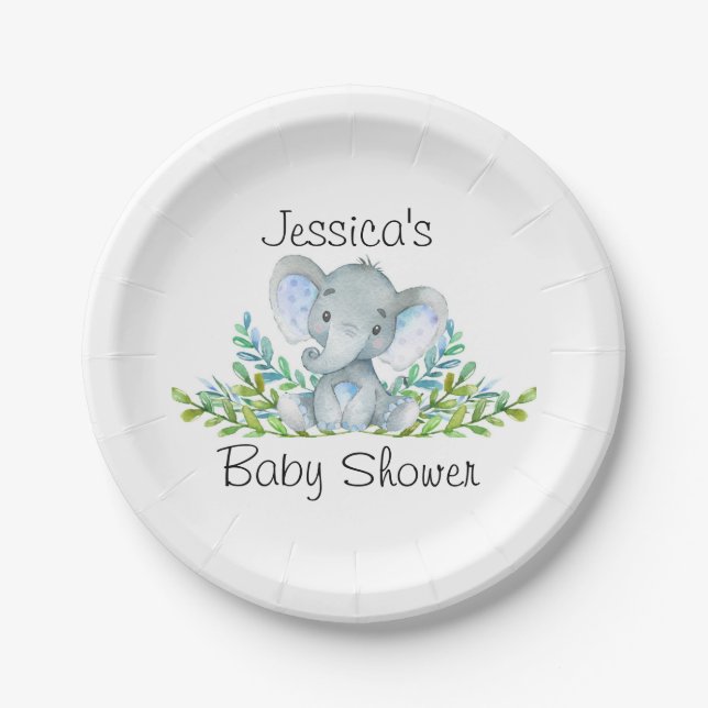 Elephant Baby Shower, First Birthday Party Paper Plate (Front)