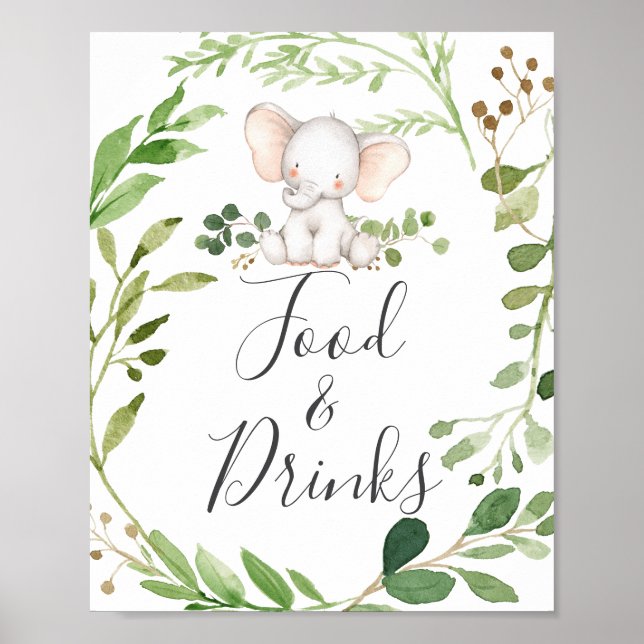 Elephant Baby Shower Food and Drinks Sign (Front)