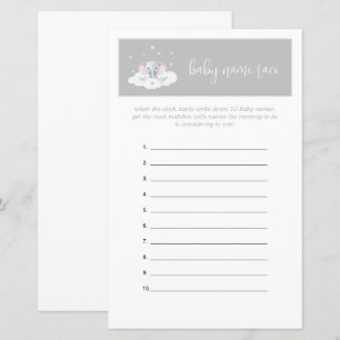 Elephant Baby Shower Game Guessing Game Grey