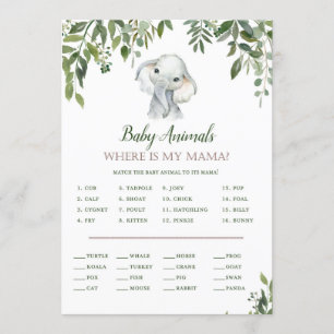 Elephant Baby Shower Game w answer back 5x7 size Invitation