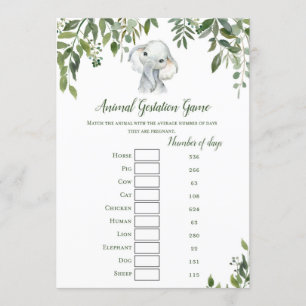 Elephant Baby Shower Game w answer back 5x7 size Invitation