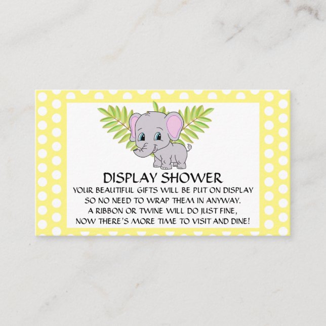 Elephant Baby Shower Gender Neutral Display Shower Enclosure Card (Front)