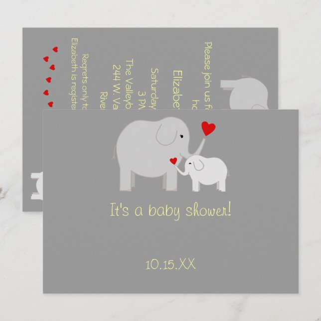 Elephant Baby Shower Gender Neutral Invitation (Front/Back)