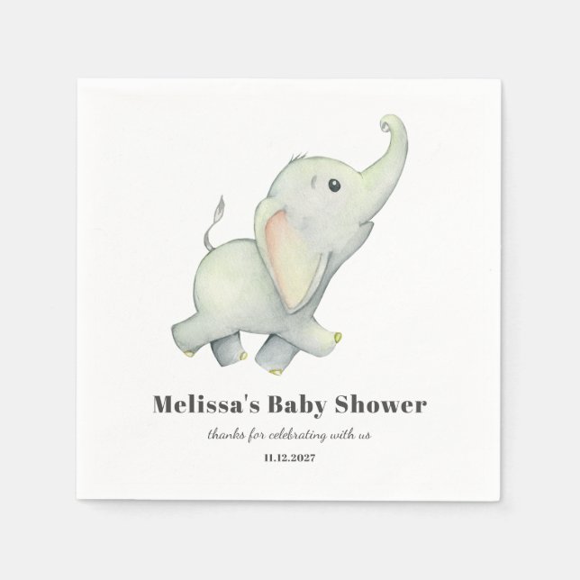 Elephant Baby Shower Gender Neutral Personalised Napkin (Front)
