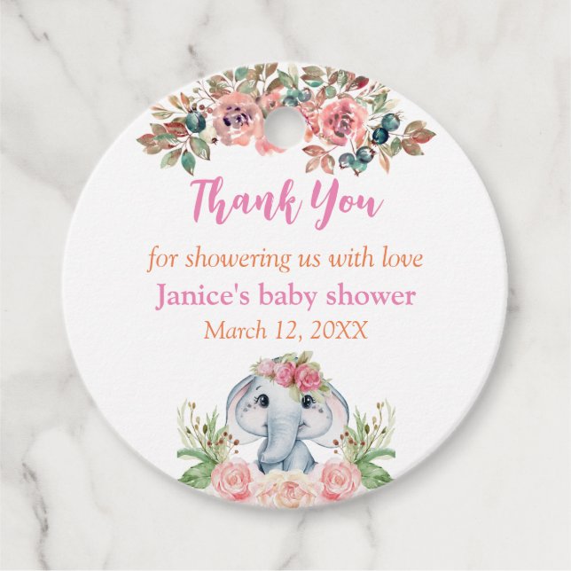 Elephant Baby Shower Gift Tags (Front)